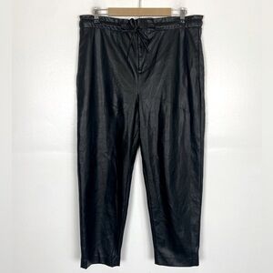 Calvin Klein Women's Faux Leather Pants Size L Black Downstring Pockets Joggers